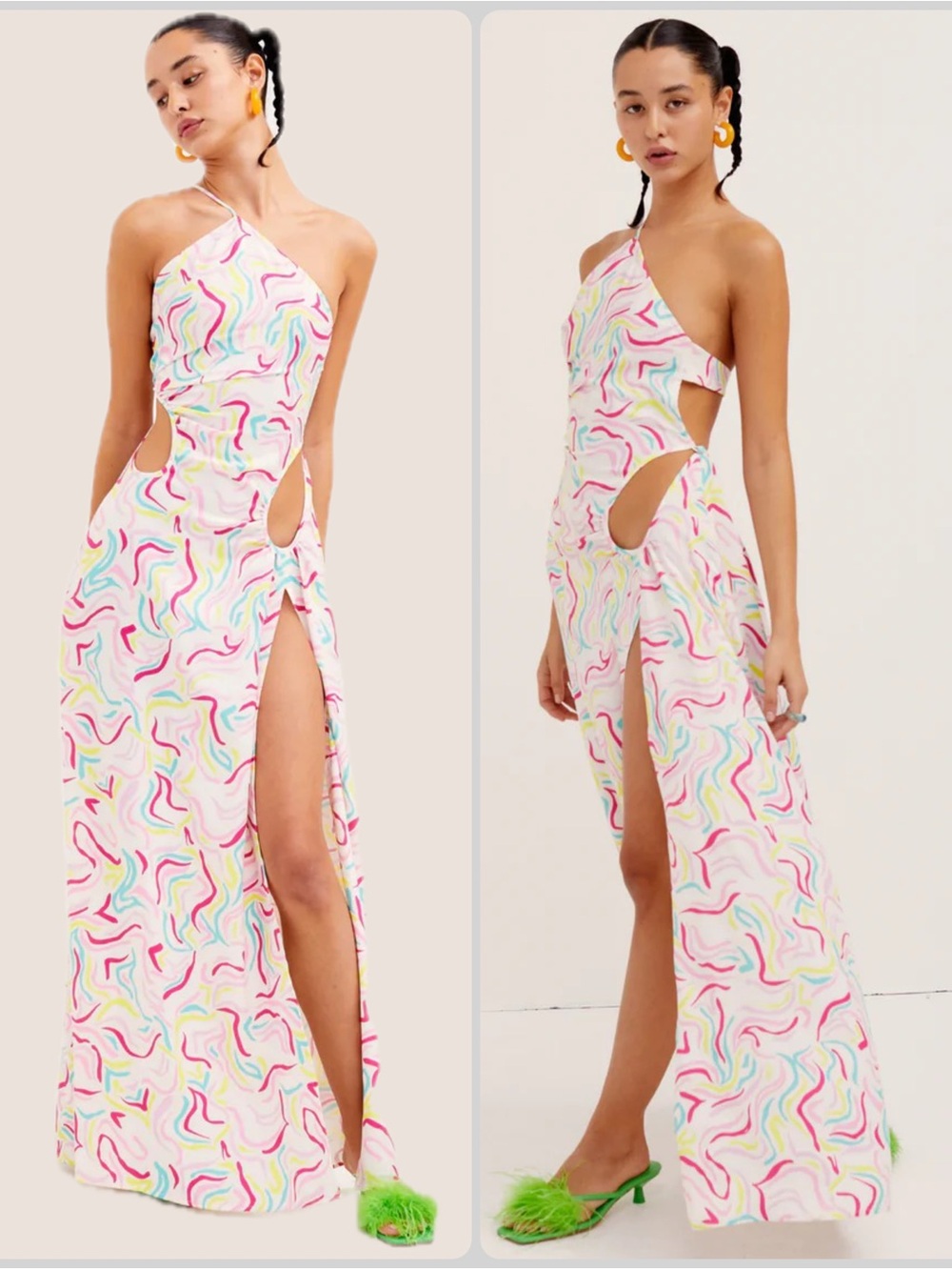 For Love & Lemons Palmer Swirl Print Cutout Side Slit Maxi Dress NWT $269